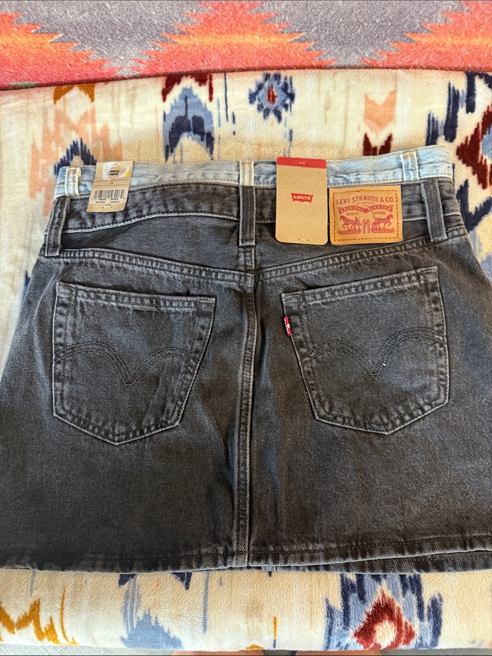 Levi's Washed Black Denim Mini Skirt with Light Blue Waistband - Picture 3 of 3